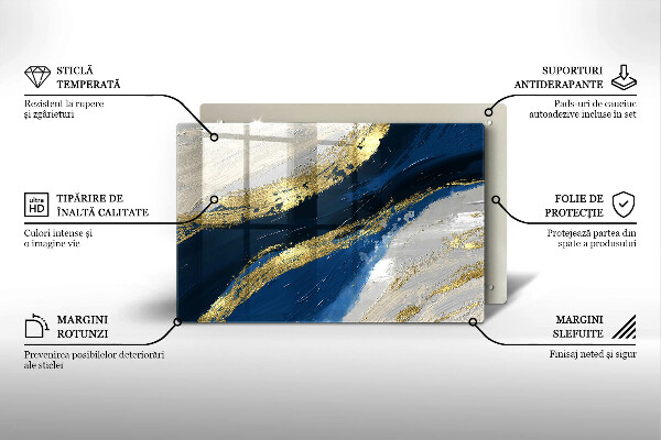 Placă din sticla protectie plita Textura cu aur