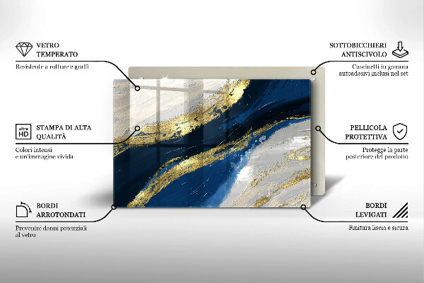 Placă din sticla protectie plita Textura cu aur