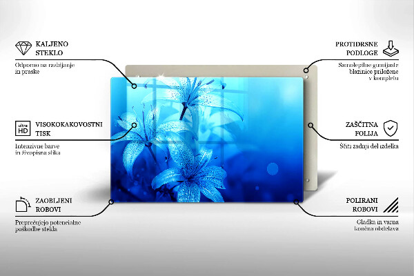 Placă sticla protectie aragaz Flori albastre
