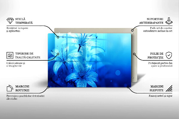 Placă sticla protectie aragaz Flori albastre