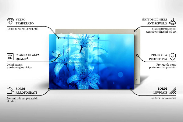 Placă sticla protectie aragaz Flori albastre