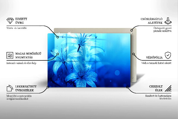 Placă sticla protectie aragaz Flori albastre