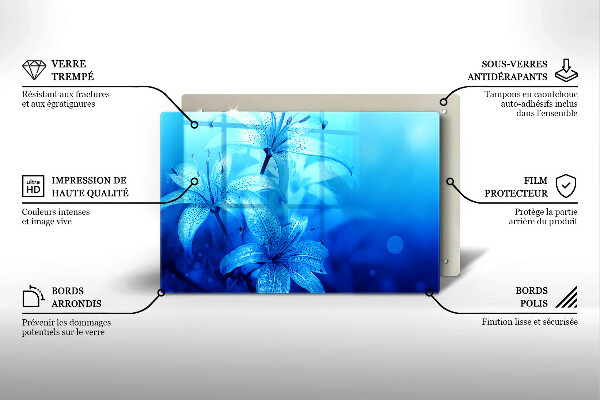 Placă sticla protectie aragaz Flori albastre