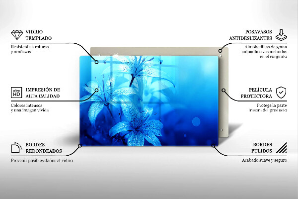 Placă sticla protectie aragaz Flori albastre