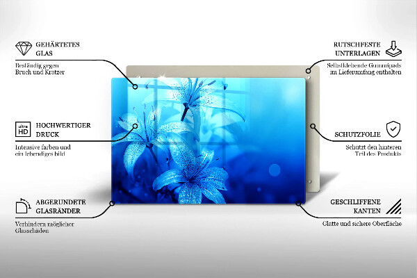 Placă sticla protectie aragaz Flori albastre