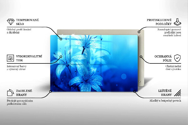 Placă sticla protectie aragaz Flori albastre