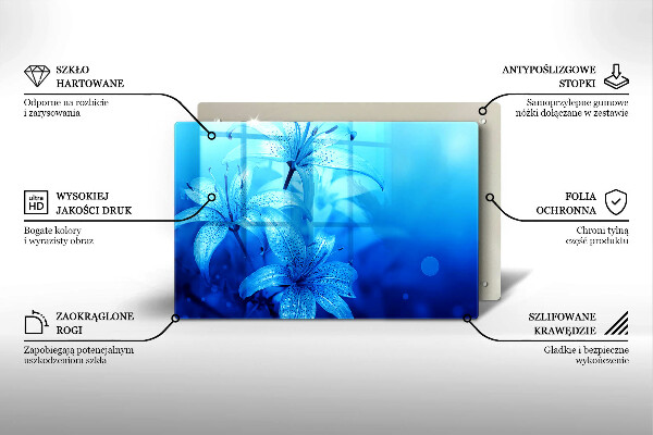 Placă sticla protectie aragaz Flori albastre
