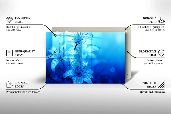 Placă sticla protectie aragaz Flori albastre