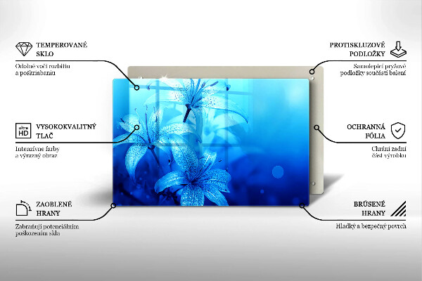 Placă sticla protectie aragaz Flori albastre