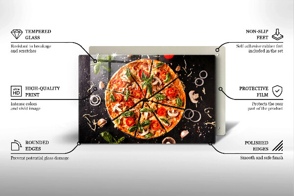 Placă sticla protectie aragaz Pizza cu ciuperci