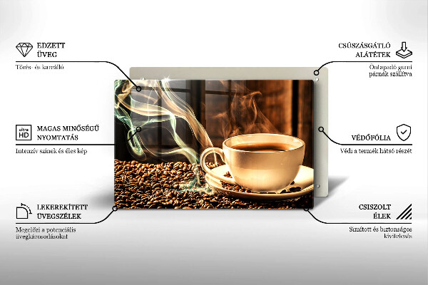 Placă sticla protectie aragaz ceașcă și boabe de cafea