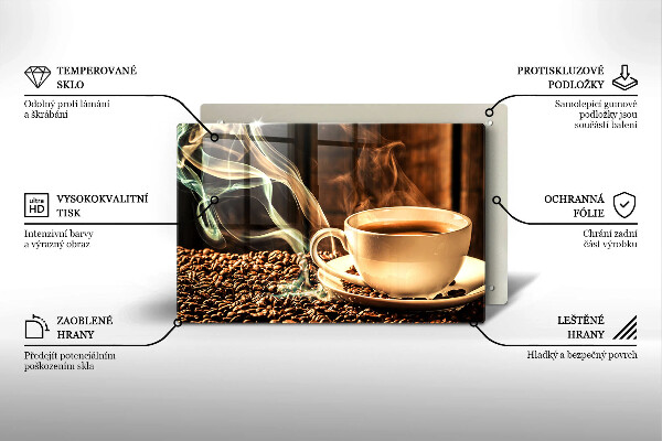 Placă sticla protectie aragaz ceașcă și boabe de cafea
