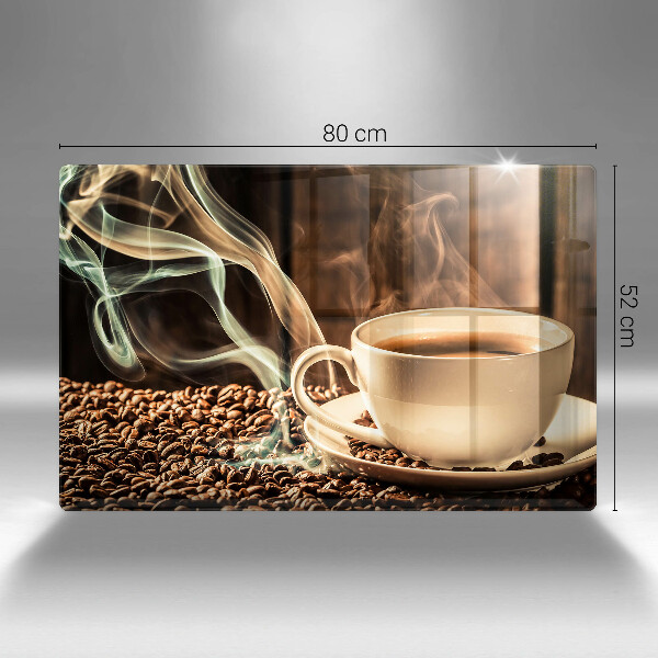 Placă sticla protectie aragaz ceașcă și boabe de cafea