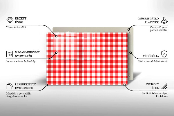 Placă sticla protectie aragaz Model în carouri roșu și alb