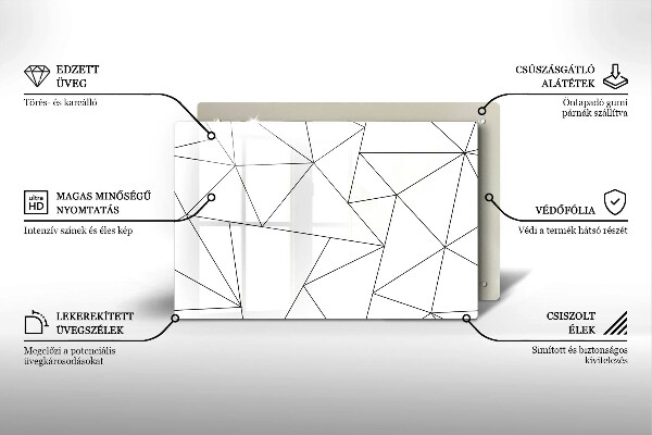 Placă sticla protectie aragaz Triunghiuri albe