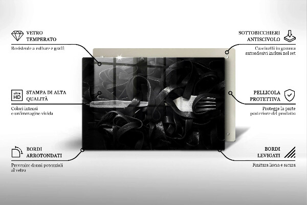 Placă sticla protectie aragaz Paste Tagliatelle negre