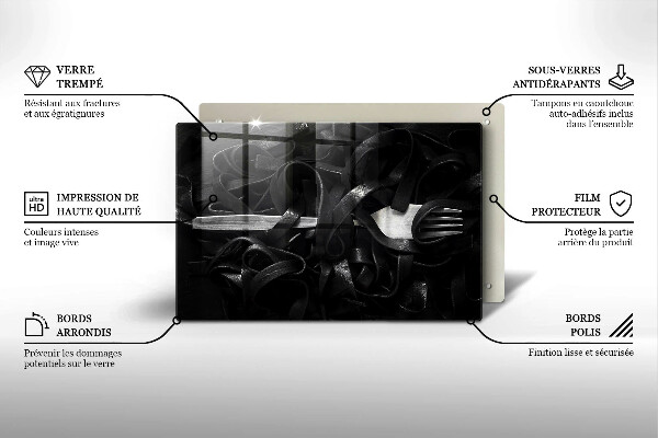 Placă sticla protectie aragaz Paste Tagliatelle negre