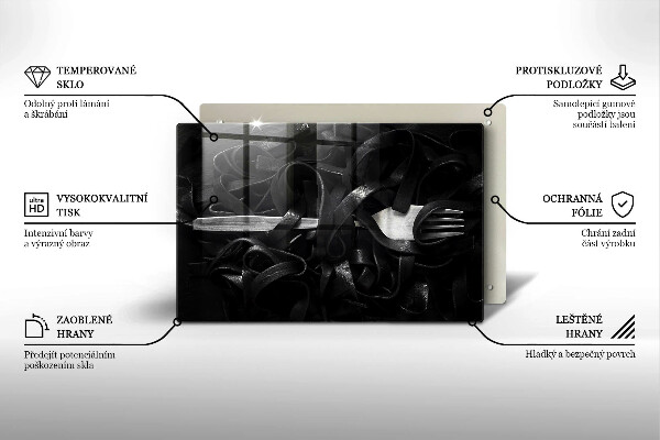 Placă sticla protectie aragaz Paste Tagliatelle negre