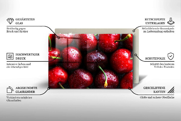 Placă sticla protectie aragaz Prim-plan cu cireșe