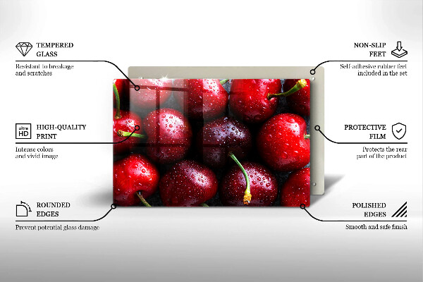 Placă sticla protectie aragaz Prim-plan cu cireșe