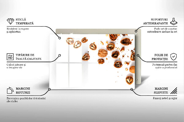 Placă sticla protectie aragaz Nuci pe un fundal alb
