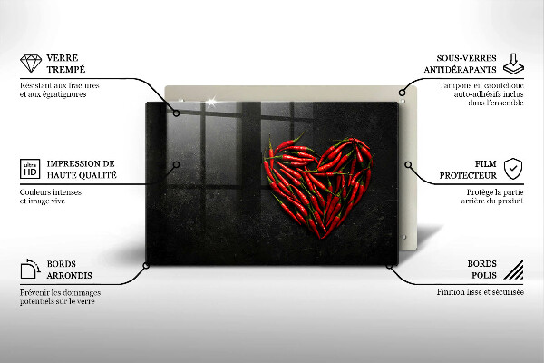 Placă sticla protectie aragaz Inimă de ardei iute