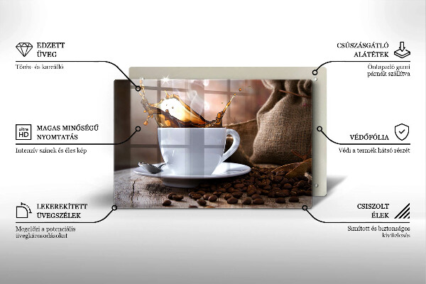 Placă sticla protectie aragaz ceașcă și boabe de cafea