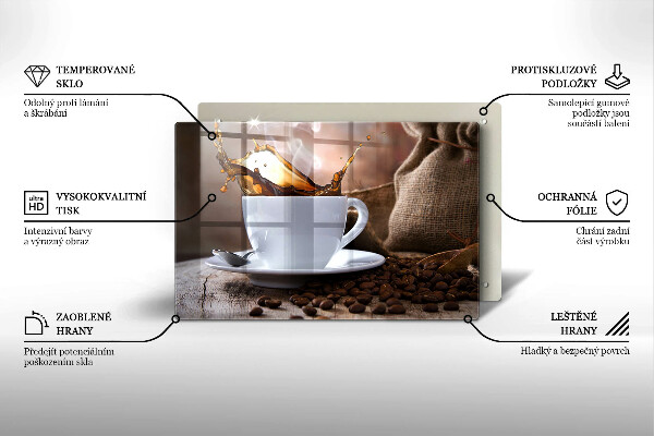 Placă sticla protectie aragaz ceașcă și boabe de cafea