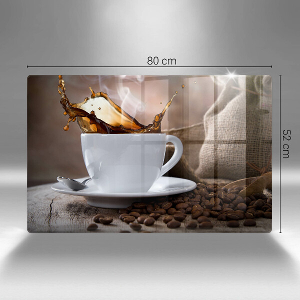 Placă sticla protectie aragaz ceașcă și boabe de cafea