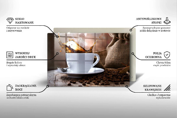 Placă sticla protectie aragaz ceașcă și boabe de cafea