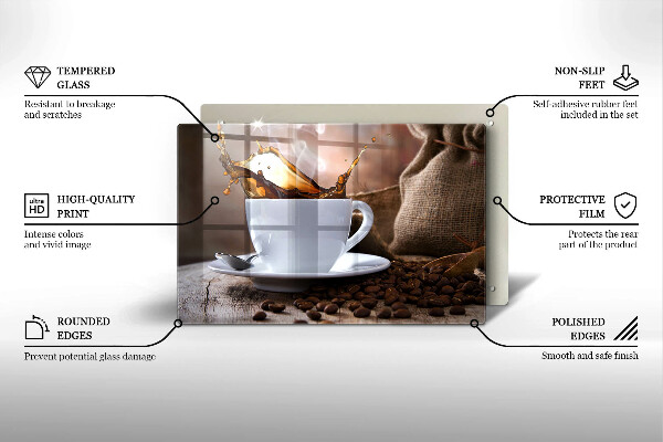 Placă sticla protectie aragaz ceașcă și boabe de cafea