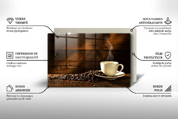 Placă sticla protectie aragaz Cana de cafea din lemn