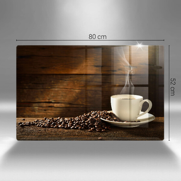 Placă sticla protectie aragaz Cana de cafea din lemn