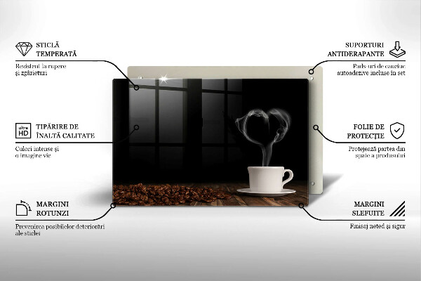 Placă sticla protectie aragaz Inimă de ceașcă de cafea