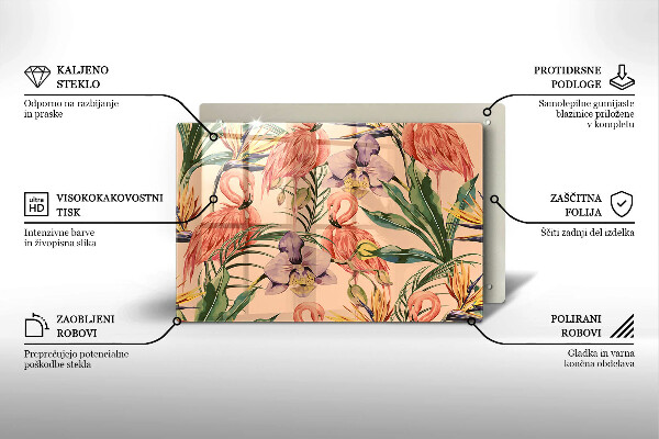 Placă sticla protectie aragaz Ilustrație cu flamingo