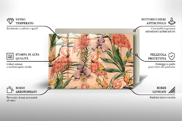 Placă sticla protectie aragaz Ilustrație cu flamingo