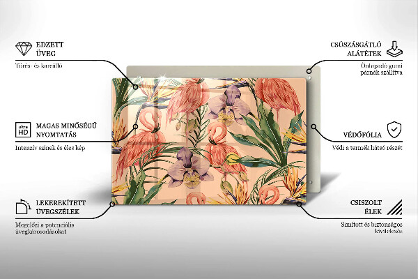 Placă sticla protectie aragaz Ilustrație cu flamingo