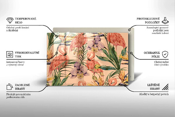 Placă sticla protectie aragaz Ilustrație cu flamingo