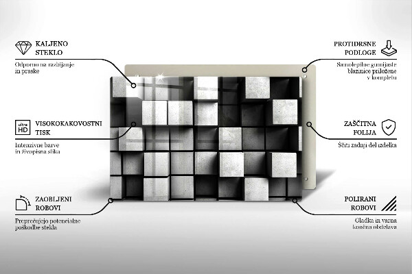 Placă sticla protectie aragaz Pătrate 3D abstracte