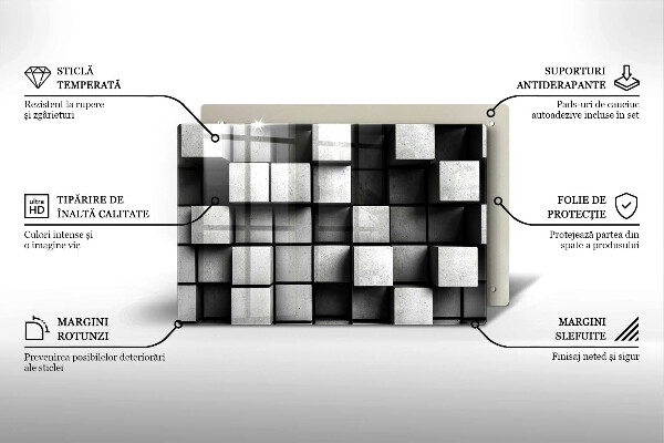 Placă sticla protectie aragaz Pătrate 3D abstracte