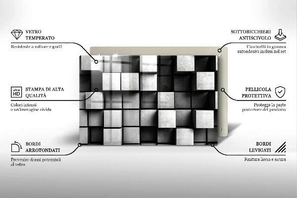 Placă sticla protectie aragaz Pătrate 3D abstracte