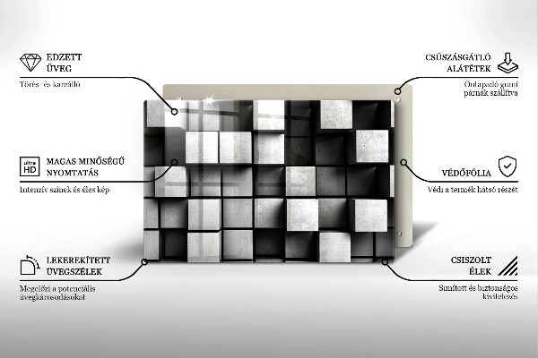 Placă sticla protectie aragaz Pătrate 3D abstracte