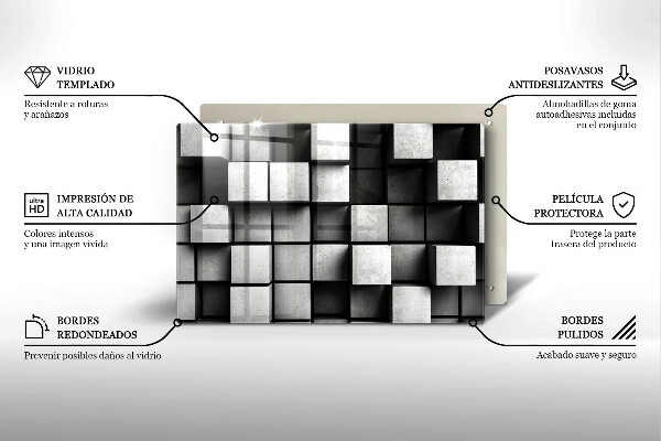 Placă sticla protectie aragaz Pătrate 3D abstracte