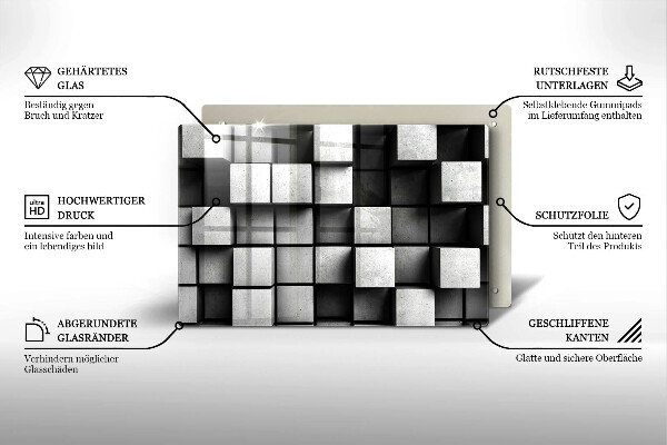 Placă sticla protectie aragaz Pătrate 3D abstracte
