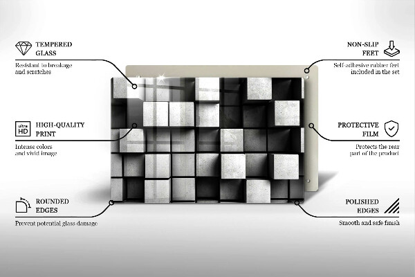 Placă sticla protectie aragaz Pătrate 3D abstracte