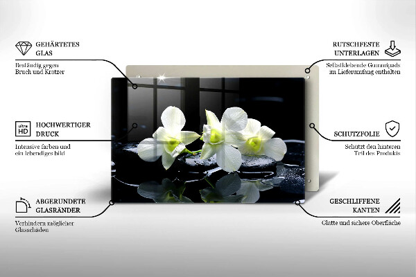 Placă sticla protectie aragaz Flori albe în apă Zen