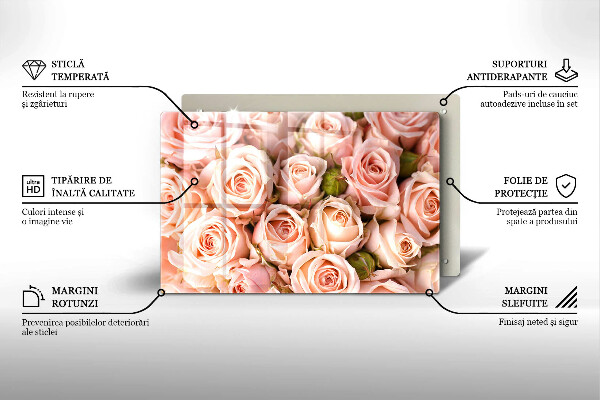 Placă sticla protectie aragaz Buchet de trandafiri delicati