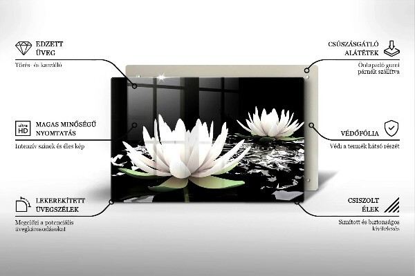 Placă sticla protectie aragaz Crini albi pe apă