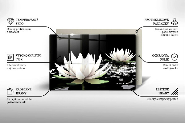 Placă sticla protectie aragaz Crini albi pe apă