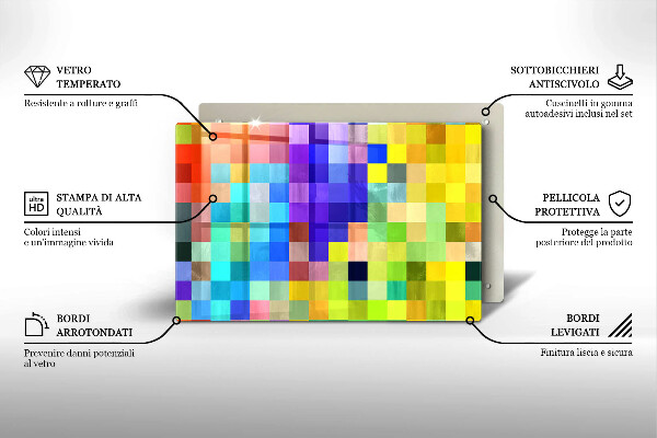Placă din sticla protectie perete Pătrate de pixeli colorate